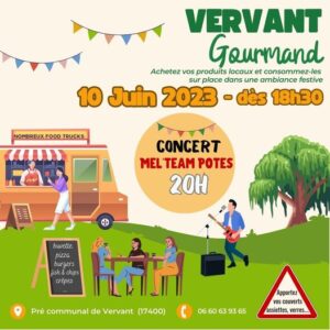 Affiche Vervant Gourmand le 10 juin 2023 Concert des MelTeamPotes à 20H00
